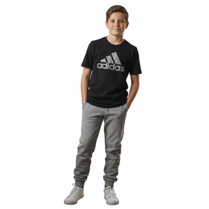 Adidas Sporty Short Skeeve Tee T-shirt Black White Large Logo Youth Boy 14 16